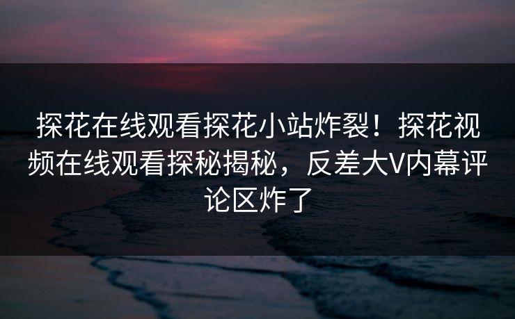 探花在线观看探花小站炸裂！探花视频在线观看探秘揭秘，反差大V内幕评论区炸了