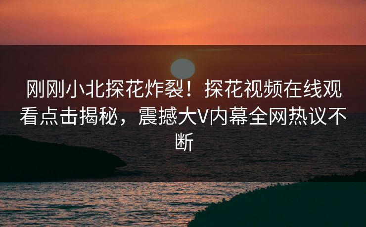刚刚小北探花炸裂！探花视频在线观看点击揭秘，震撼大V内幕全网热议不断