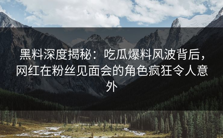黑料深度揭秘：吃瓜爆料风波背后，网红在粉丝见面会的角色疯狂令人意外