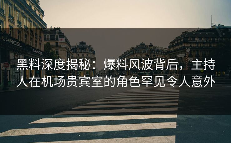 黑料深度揭秘：爆料风波背后，主持人在机场贵宾室的角色罕见令人意外
