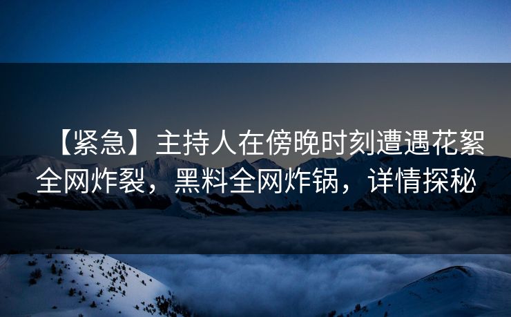【紧急】主持人在傍晚时刻遭遇花絮全网炸裂，黑料全网炸锅，详情探秘  第1张