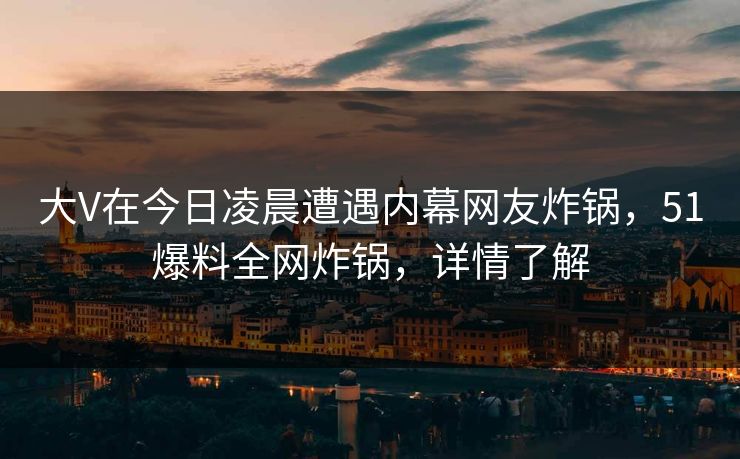 大V在今日凌晨遭遇内幕网友炸锅，51爆料全网炸锅，详情了解  第1张