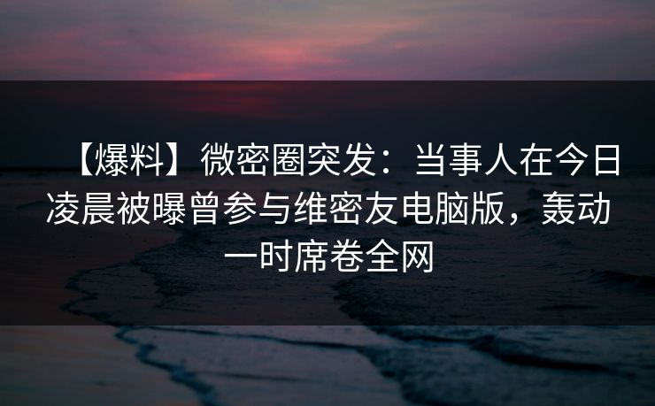 【爆料】微密圈突发：当事人在今日凌晨被曝曾参与维密友电脑版，轰动一时席卷全网  第1张